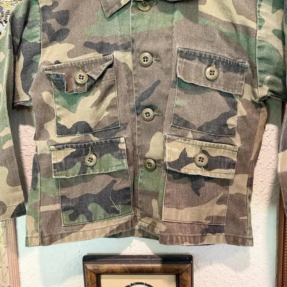 Vintage 90s RARE Green Woodland Camo Tru-Spec Military Jacket Size Kids 2T‎